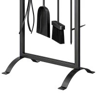 Outsunny Serviteur de Cheminée 6 Pièces avec Sac à Bûches, Brosse, Pelle, Tisonnier, Pince et Support, 30 x 22 x 86 cm, Noir(m-11)