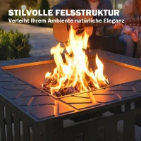 Outsunny Feuerschale aus Stahl Feuerstelle mit Funkenschutz Schürhaken für Outdoor Camping 67x67x47cm Schwarz(m-6)