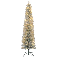 HOMCOM Kunstkerstboom 210 cm met LED-verlichting, sneeuw, 405 takken, kerstboom inclusief metalen standaard voor binnen(m-1)