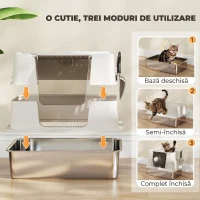 PawHut Litieră pentru Pisici Închisă din Oțel Inoxidabil XL cu Capac, Gri Deschis(m-5)