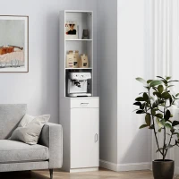 HOMCOM Hoge Badkamerkast, Smal Ontwerp, Lade, Schappen, Kast, Spaanplaat, Wit(m-8)