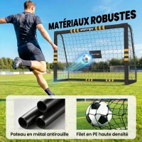 SPORTNOW But de Football avec Mousse de Protection, 5 Piquets de Sol et Filet en PE, 180x60x120cm, Jaune(m-4)