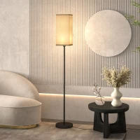 HOMCOM Lampada da Terra 40W con Interruttore a Pedale, in Tessuto Effetto Lino e Metallo, Ø25x161.5 cm, Nero e Beige(m-10)