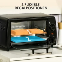 HOMCOM Mini-Oventoaster, 1 Bakplaat, 1 Grillrooster, Timerfunctie, 36,5 cm x 26 cm x 22 cm, Zwart(m-5)