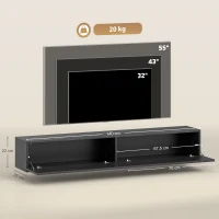 HOMCOM Meuble TV suspendu 140cm, meuble télé pour téléviseur 72 pouces, 2 portes rabattables, 140x25x22cm, noir(m-3)