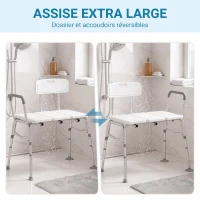 HOMCOM Banc de Transfert Baignoire, Hauteur Réglable à 10 Niveaux, Large Assise, Dossier, Accoudoir, 86x60x89-101cm, Blanc(m-5)