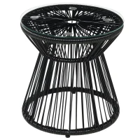 Outsunny Gartentisch im Boho-Stil, wetterbeständig, PE-Rattan, 40 cm x 40 cm x 42 cm, Schwarz(m-12)