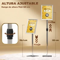 HOMCOM Soporte para Carteles A3 Altura Ajustable, Giratorio 360° Marco de Aluminio y Acero Inoxidable Plata(m-4)