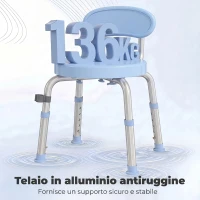 HOMCOM Sedia per Doccia Girevole ad Altezza Regolabile con Schienale, Capacità 150 kg, Celeste(m-6)