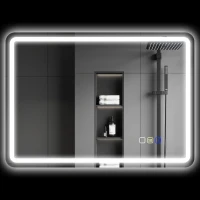 HOMCOM Badkamerspiegel met LED-verlichting, Anti-condensfunctie, Instelbare Kleuren (3 opties), 70 x 90 cm, Zilver(m-11)