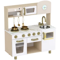 AIYAPLAY Cuisine Enfant en Bois, Dinette Cuisine Enfant avec Ustensiles en Acier Inoxydable, pour 3 à 6 Ans, 74x29x81cm, Blanc(m-1)