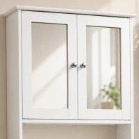 kleankin Armario de Baño con Espejo, Armario de Pared con 2 Puertas, Estante Abierto, Estante Ajustable, Mueble de Baño Colgar para Cocina, Salón, 56x13x58 cm, Blanco(m-9)