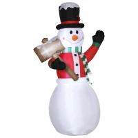 Outsunny Opblaasbare sneeuwpop van 180 cm met kerstversiering met bord en led-verlichting(m-10)