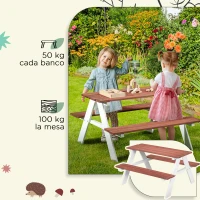 Outsunny Juego de Mesa y 2 Bancos Infantiles de Madera Mesa de Picnic para Niños de 3-8 Años para Jardín Patio 89x79x50 cm Marrón(m-6)