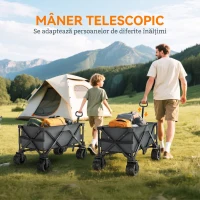 Outsunny Cărucior de grădină, sarcină maximă 70kg, cu mâner telescopic, din metal și material Oxford, 108x55 cm, gri(m-4)