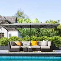 Outsunny Dubbelzijdige parasol, 451 x 264 cm parasol met kruksysteem, 12 metalen baleinen, aluminium mast, donkergrijs(m-7)