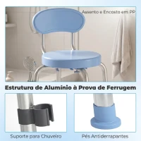 HOMCOM Cadeira de Duche Giratória 360° para Idosos com Encosto Antiderrapante e Altura Regulável em Alumínio Azul Claro(m-7)