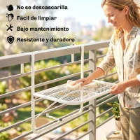Outsunny Mesa Colgante de Balcón con Brazo Regulable y Altura Ajustable en 3 Posiciones Marco Metálico 60x56x50 cm Blanco(m-7)
