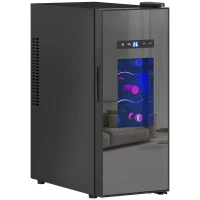 HOMCOM Wijnkoelkast voor 12 flessen, met glazen deur, drankkoelkast met LED-licht, touchscreen, zwart(m-10)