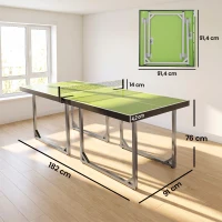 HOMCOM Mesa de Ping-Pong Plegable con Red y Marco de Acero Fácil de Transportar para Interior 182x91x76 cm Verde(m-3)