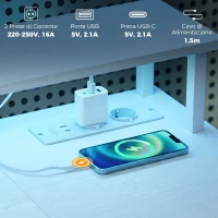 HOMCOM Scrivania per Computer Reversibile con Ripiani, con Prese Elettriche e Luci LED, 120x50 cm, Bianco(m-4)