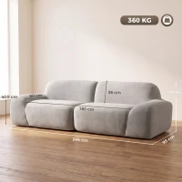 HOMCOM Canapea 3 Locuri cu Șezut Larg și Tapițerie Chenille, Spumă, 244x95x70 cm, Gri Deschis(m-3)
