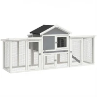 PawHut Gallinero para Exterior Grande de Madera 204x85x93 cm con Caja de Anidación Corral Bandeja Extraíble y Percha Gris(m-1)