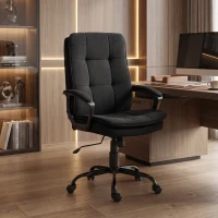 HOMCOM Silla de Oficina Ergonómica en Tejido Efecto Lino Altura Regulable Función de Balanceo Capacidad 120 kg Negro(m-6)