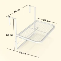 Outsunny Mesa Colgante de Balcón con Brazo Regulable y Altura Ajustable en 3 Posiciones Marco Metálico 60x56x50 cm Blanco(m-3)