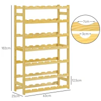 HOMCOM Wijnrek, 7 niveaus, voor 42 flessen, kantelbeveiliging, grenenhout, 63x25x102cm, naturel(m-3)