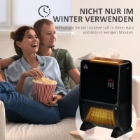 HOMCOM 2 in 1 luchtverhitter met afstandsbediening luchtbevochtiger keramisch LED licht bevochtigingsfunctie 8-uurs timer kachel verwarming 2000W ABS zwart 33 x 21 x 49.5 cm(m-8)