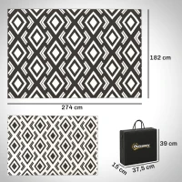 Outsunny Outdoor Teppich robuster Wetterfest Outdoorteppich mit Tragtasche, faltbar Carpet Boho-Style 182 x 274 cm Schwarz+Weiß(m-3)