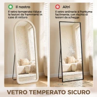 HOMCOM Specchio da Terra e Parete ad Arco con Cornice in Flanella, 160x60 cm, Bianco Crema(m-7)