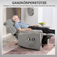 HOMCOM Powerlift-stoel, Massagestoel met Verwarmingsfunctie, Polsterstoel met Voetsteun, Zijvak, Stofbekleding, Donkergrijs(m-8)