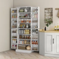 HOMCOM Credenza Cucina, Mobile Dispensa con 16 Portaspezie sulle Porte, Ripiani Regolabili, 4 Ante, per Sala da Pranzo Soggiorno, 60x35x166 cm, Bianco(m-6)