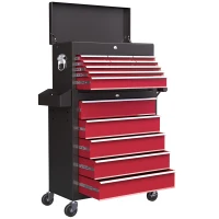 HOMCOM Gereedschapswagen, Tweedelig, Afsluitbaar, 14 Laden, Zijwand met Gaten, Staal, Rood(m-10)