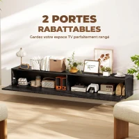 HOMCOM Meuble TV suspendu 140cm, meuble télé pour téléviseur 72 pouces, 2 portes rabattables, 140x25x22cm, noir(m-5)