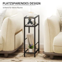 HOMCOM 3-laags rek met glazen platen, 18 cm breed, stalen frame, dwarsbalken, Zwart(m-5)