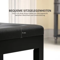 HOMCOM Pianokruk met Opbergruimte, Kunstleder Bekleed, Gestikte Knopen, Rubberhouten Poten, Zwart(m-6)