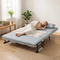 HOMCOM Sofá-cama de 2 Lugares 3 em 1 em Tecido Efeito Linho com Encosto Ajustável Click-Clack, Cinzento-claro(m-8)