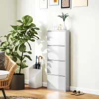 HOMCOM Smalle Metalen Schoenenkast voor Maximaal 8 Paar Schoenen, 4 Klaplades, voor Hal en Entree, Wit(m-9)