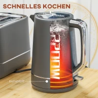 HOMCOM Set van 1,7 L waterkoker en toaster met 6 bruiningsniveaus, Grijs(m-4)