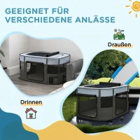 PawHut Spielgehege für Haustiere, faltbar, mit Aufbewahrungstasche, für Welpen und Kätzchen, drinnen und draußen, Grau(m-7)