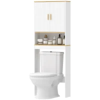 HOMCOM Estantería para Baño sobre Inodoro de 3 Niveles con Estante Abierto 2 Puertas y Estante Ajustable 64x20x170,5 cm Blanco(m-11)