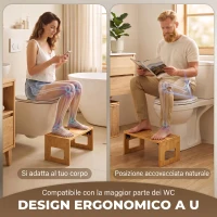 HOMCOM Sgabello da Toilette Pieghevole in Bambù, Sgabello Poggiapiedi per WC con Piedini Antiscivolo, per Bagno, Rovere(m-4)