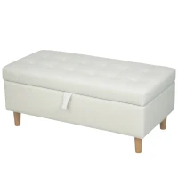 HOMCOM Opberg hocker, houten poten, zachte stofbedekking, Crème-wit(m-10)