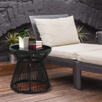 Outsunny Gartentisch im Boho-Stil, wetterbeständig, PE-Rattan, 40 cm x 40 cm x 42 cm, Schwarz(m-10)