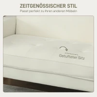 HOMCOM 2-zitsbank, Dubbelbank met rubberhouten poten, Gepolsterde bank voor woonkamer, slaapkamer, Crème-wit(m-5)