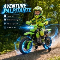 HOMCOM Moto électrique enfants, moto cross pour enfants avec batterie 6 V, phares, musiques et roues d'entraînement, 3 à 6 ans, charge 25KG, vert et noir(m-4)