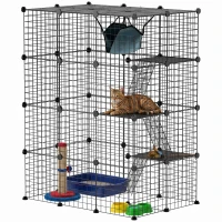 PawHut Cage pour chat d'intérieur parc pour chat en acier à 4 niveaux DIY avec 5 portes hamac 1-3 chats 105 x 70 x 140 cm noir(m-13)